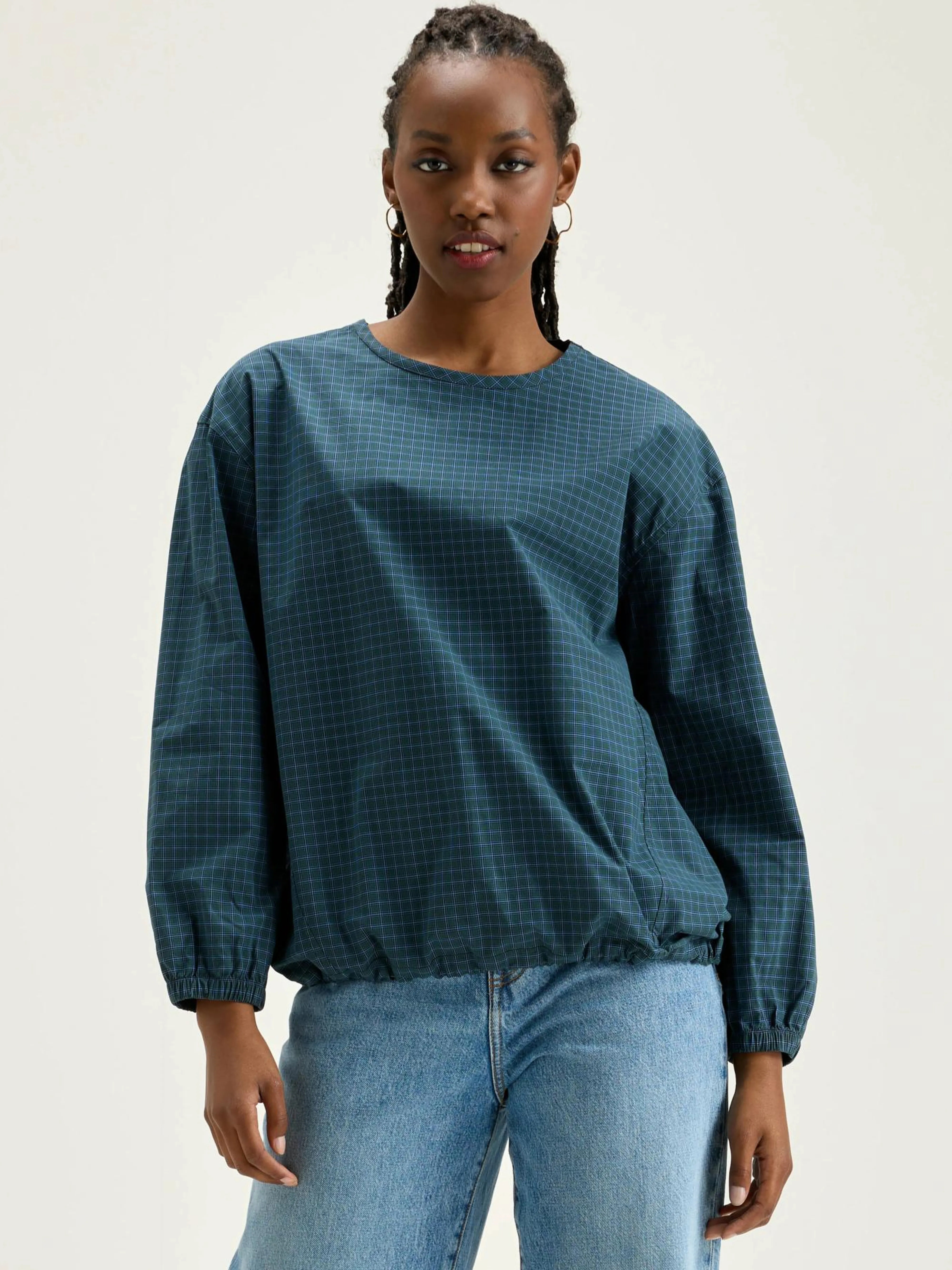 Online Bellerose Padoue Geruite Blouse Myrtille / Sea pine